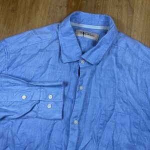 Tommy Bahama Linen Long Sleeve Button Down Shirt Men's XL Blue Tropical Beach
